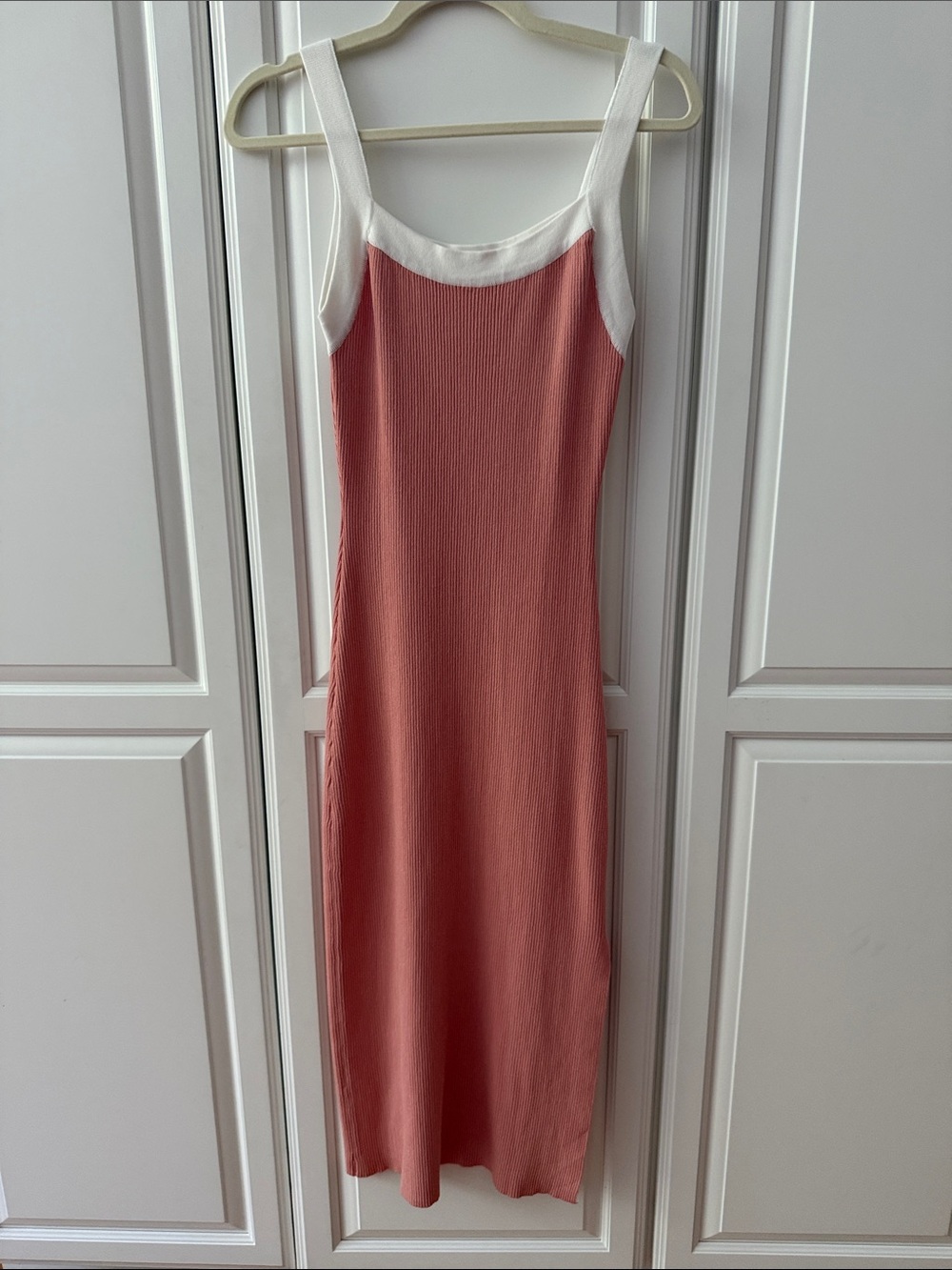 Sleeveless Two-Tone Coral Midi Dress with White Trim - Maternity OR regular size